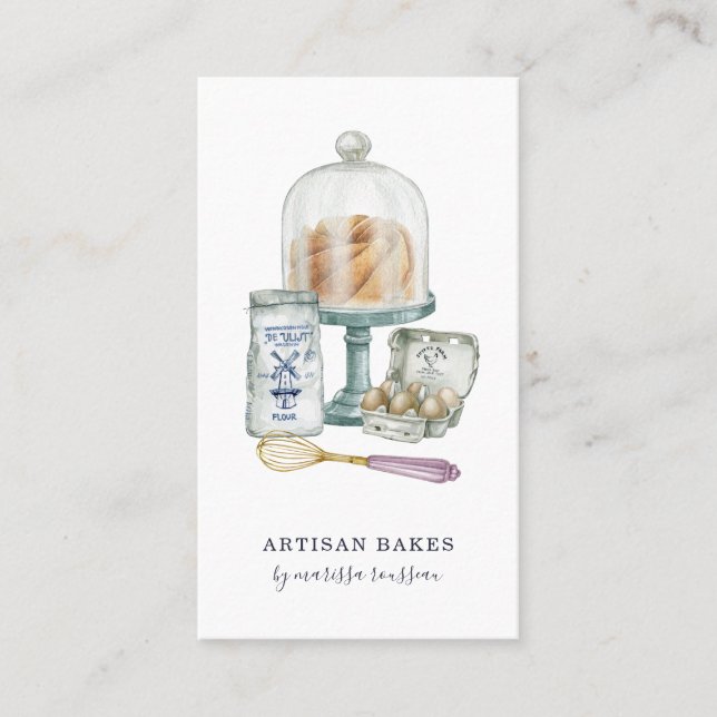 Bakery Baker Pastry Chef Watercolor  Business Card (Front)