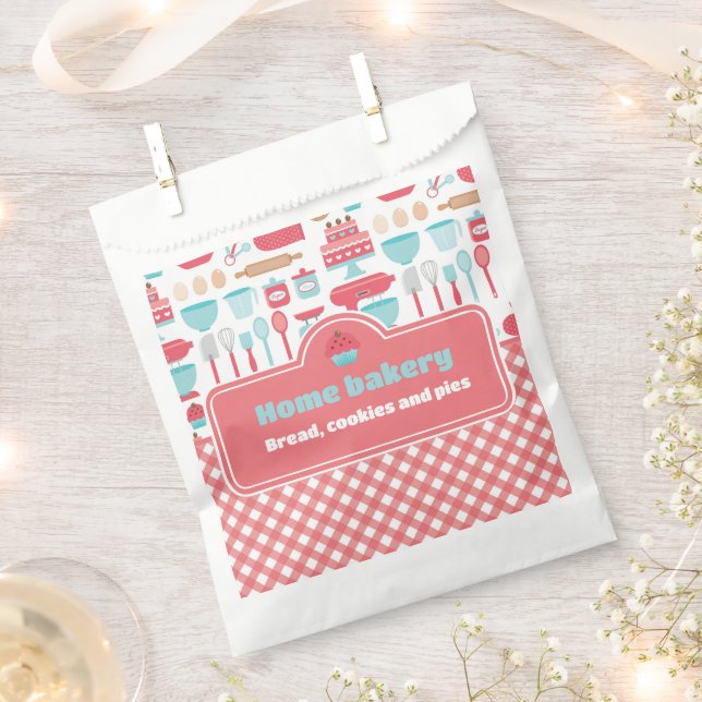 Bakery Baking Utensils Pattern Red Gingham Favour Bag (Clipped)