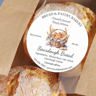 Bakery Basket of bread and Wheat Ingredients Classic Round Sticker