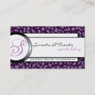 Bakery Black Purple Monogram Leopard Business Card