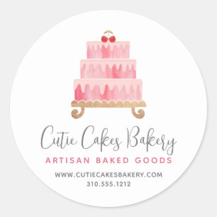 Bakery Blush Pink Cake Pastry Chef Dessert Modern Classic Round Sticker