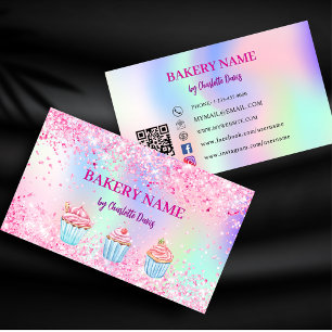 Bakery blush pink purple cupcakes pastry QR code Business Card