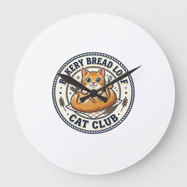 Bakery Bread Loaf Cat Cat Mom Gift Idea - Bakery B Large Clock (Front)