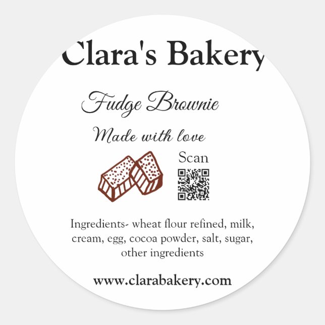 Bakery brownie add ingredients made with love q r  classic round sticker (Front)