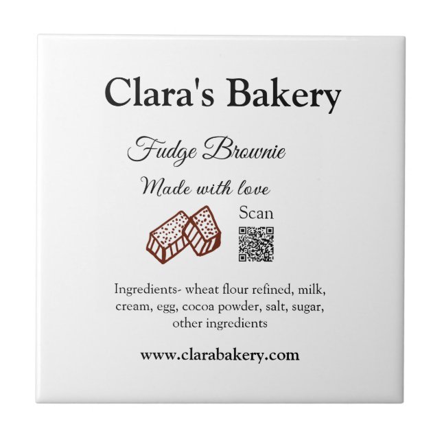 Bakery brownie add ingredients made with love q r  tile (Front)