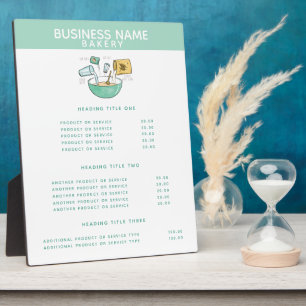 Bakery Busines   Pricing & Services Display Plaque