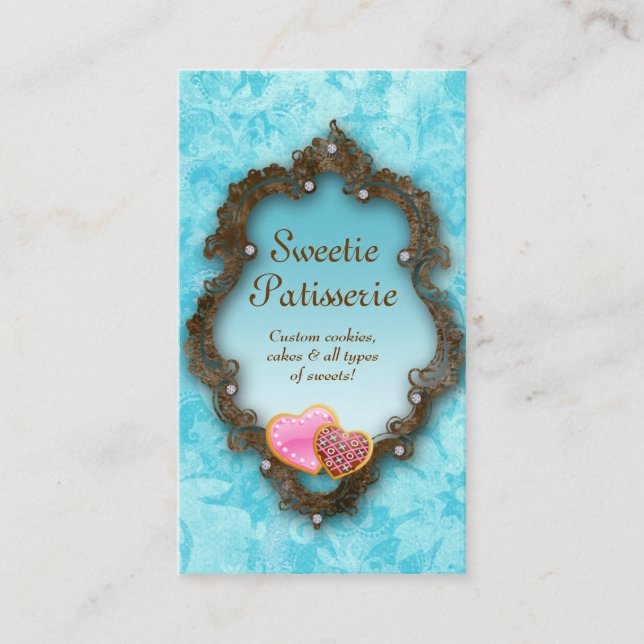 Bakery Business Card Cookies Vintage Brown Blue (Front)