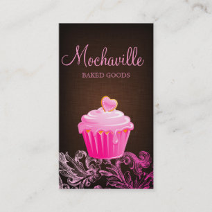 Bakery Business Card Cupcake Linen Brown Pink