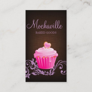 Bakery Business Card Cupcake Linen Brown Purple