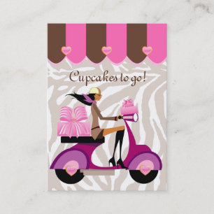 Bakery Business Card Scooter Girl Pink Boxes Zebra