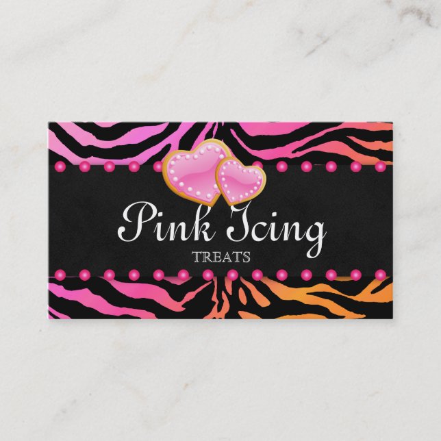 BAKERY Business Card Zebra Pink Dots Orange Pink (Front)