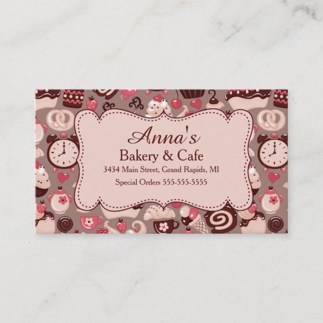 Bakery & Cafe Pink & Chocolate Business Card (Front)