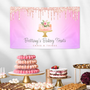 Bakery Cake Blush Pink Glitter Drips Rainbow Ombre Banner