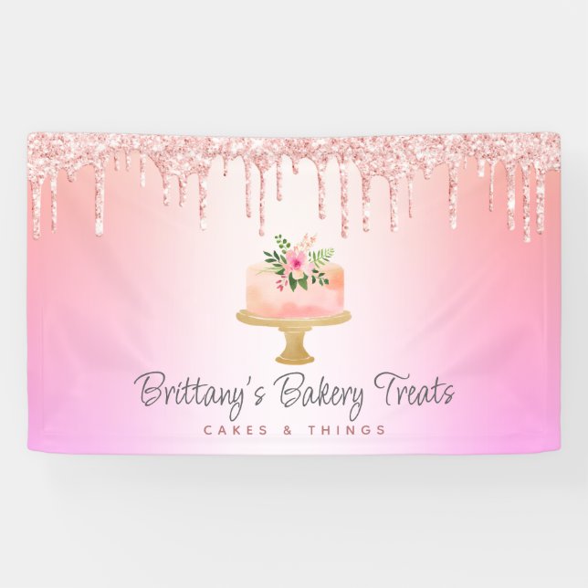 Bakery Cake Blush Pink Glitter Drips Rainbow Ombre Banner (Horizontal)