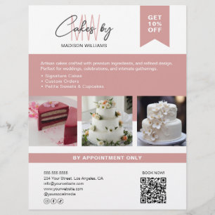Bakery Cake Custom Monogram Logo Business White Flyer