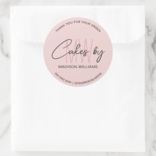 Bakery Cake Custom Monogram Logo Pink Classic Round Sticker
