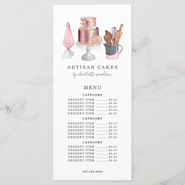 Bakery Cake Maker Watercolor Baking Utensils  Menu (Front)