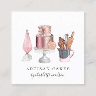 Bakery Cake Maker Watercolor Baking Utensils Square Business Card