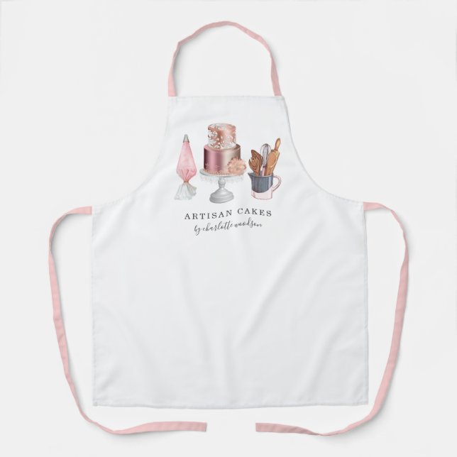 Bakery Cake Maker Watercolor Cake And Utensils Apron (Front)