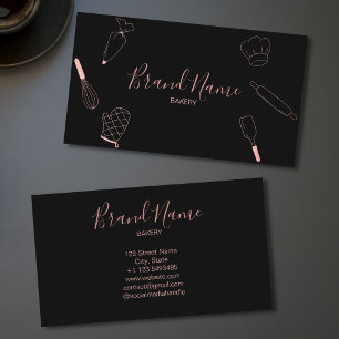 Bakery Cake Pastry Rose Gold Whisk Chef Minimal Business Card