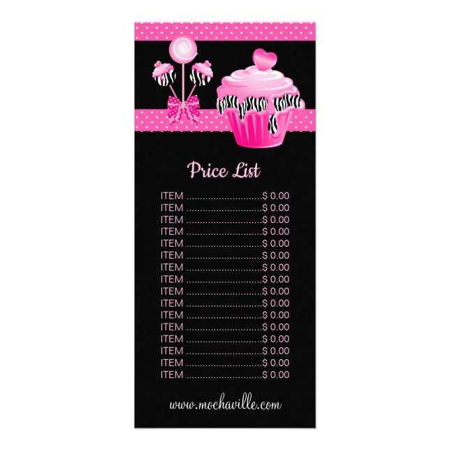 Bakery Cake Pops Cupcake Price List Rack Card (Front)