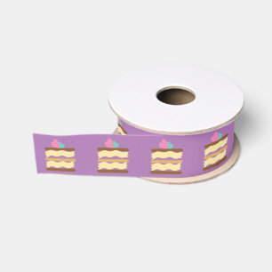 Bakery Cake Slice with Hearts Grosgrain Ribbon