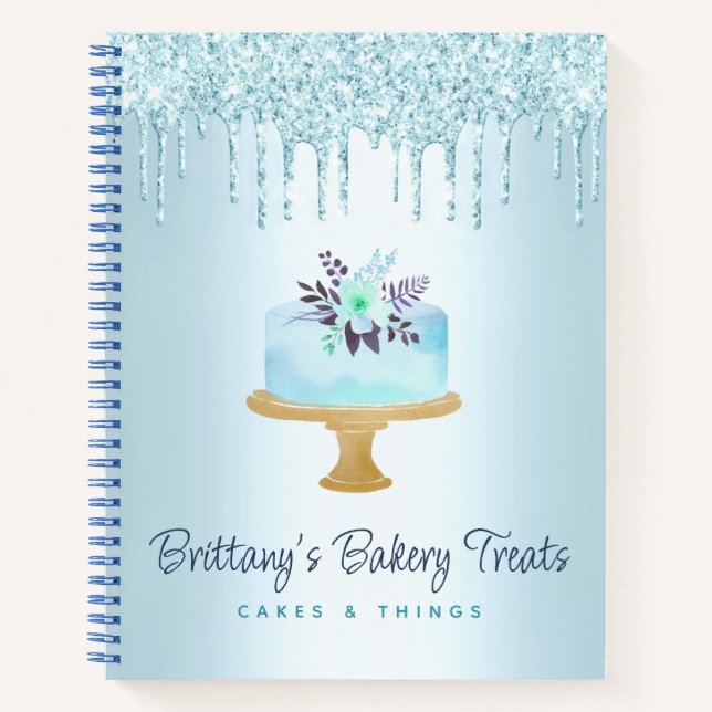 Bakery Cake Turquoise Pastry Glitter Drips Dessert Notebook (Front)