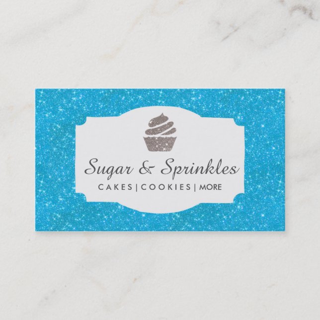 Bakery & Catering Blue Glitter Business Cards (Front)