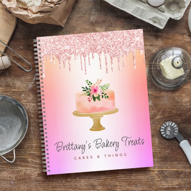 Bakery Catering Pastry Chef Rose Gold Glitter Drip Notebook (Creator Uploaded)