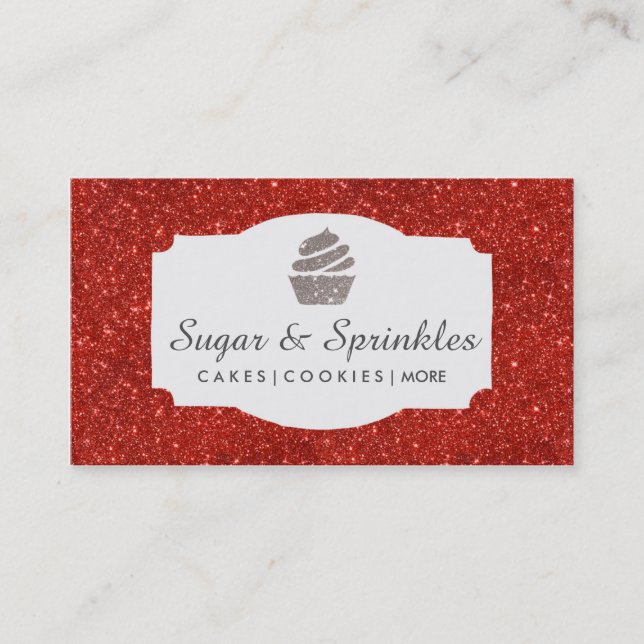 Bakery & Catering Red Glitter Business Cards (Front)