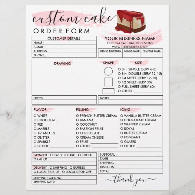 Bakery Cheese Cake Order Form Flyer (Front)
