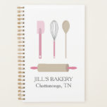 Bakery Chef Pink Kitchen Tool Food Business Bakery Planner<br><div class="desc">Illustration of spatula,  whisk,  wooden spoon,  and rolling pin with pink colour scheme and custom text.</div>