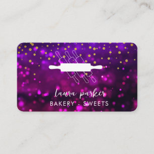 Bakery Chef Rolling Pin Purple Pastry Handmade Business Card