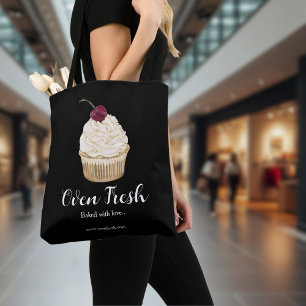 Bakery Cherry Cupcake Pastry Chef Black Tote Bag