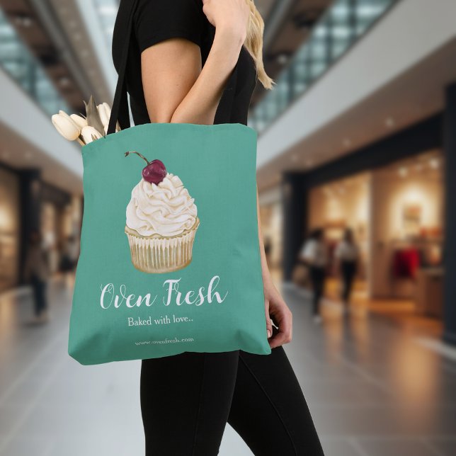 Bakery Cherry Cupcake Pastry Chef Green Tote Bag (Creator Uploaded)