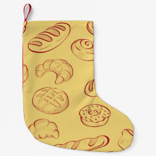 Bakery,  croissant,  food vintage seamless pattern small christmas stocking
