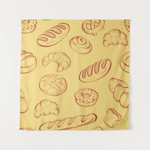 Bakery, croissant, food vintage seamless pattern tapestry