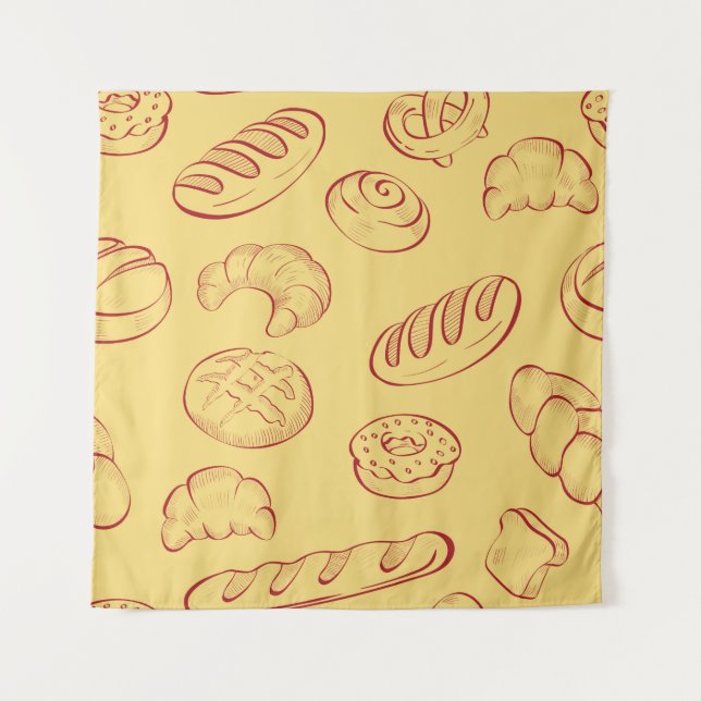 Bakery,  croissant,  food vintage seamless pattern tapestry (Front)