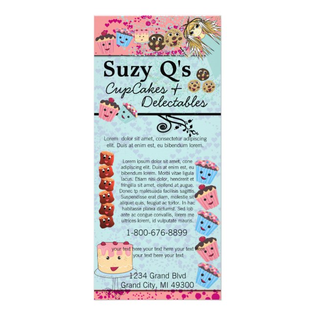 Bakery Cupcake Aqua Blue Swirled Rack Card (Front)