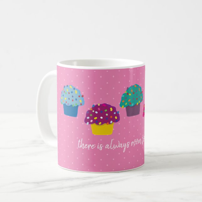 Bakery Cupcake Frosted Wimsical Pink Polka Dot Coffee Mug (Front Left)