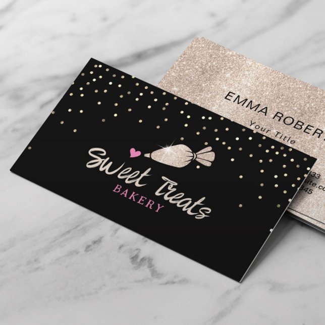 Bakery Cupcake Modern Gold Pastry Bag Cake Business Card (Creator Uploaded)