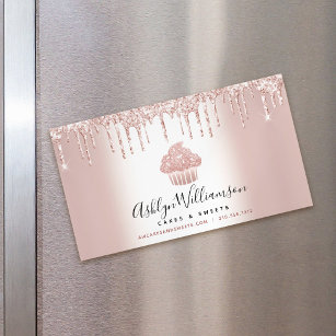Bakery Cupcake Pastry Chef Rose Gold Glitter Drips Magnetic Business Card