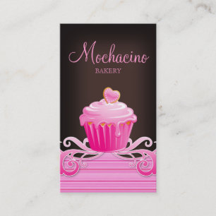 Bakery cupcake pink swirls chocolate brown business card
