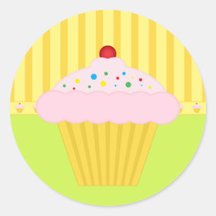 Bakery Cupcake Yellow Lime Pattern Background Classic Round Sticker