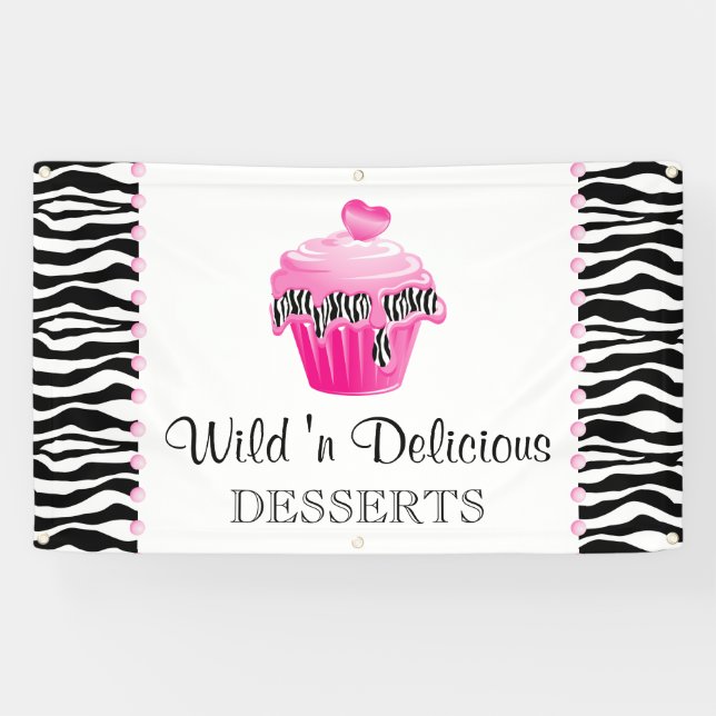 Bakery Cupcake Zebra Pink Dots Banner (Horizontal)