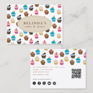 Bakery Cupcakes Sweets Baking QR Code Social Media Business Card