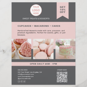 Bakery Custom Logo Grey Pink Flyer