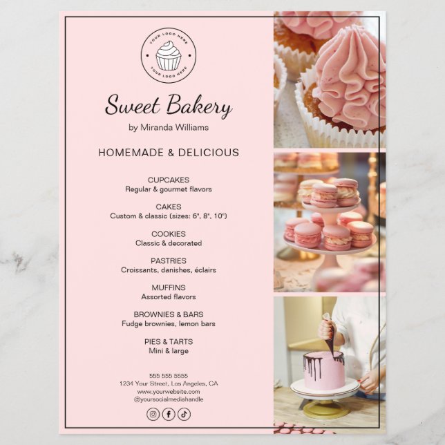 Bakery Custom Logo Photo QR Code Pink Flyer (Front)