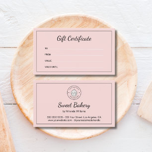 Bakery Custom Logo Pink Business Gift Certificate