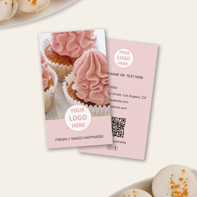 Bakery Custom Photo Logo QR Pink Business Card (Bakery Custom Photo Logo QR Pink Business Card)